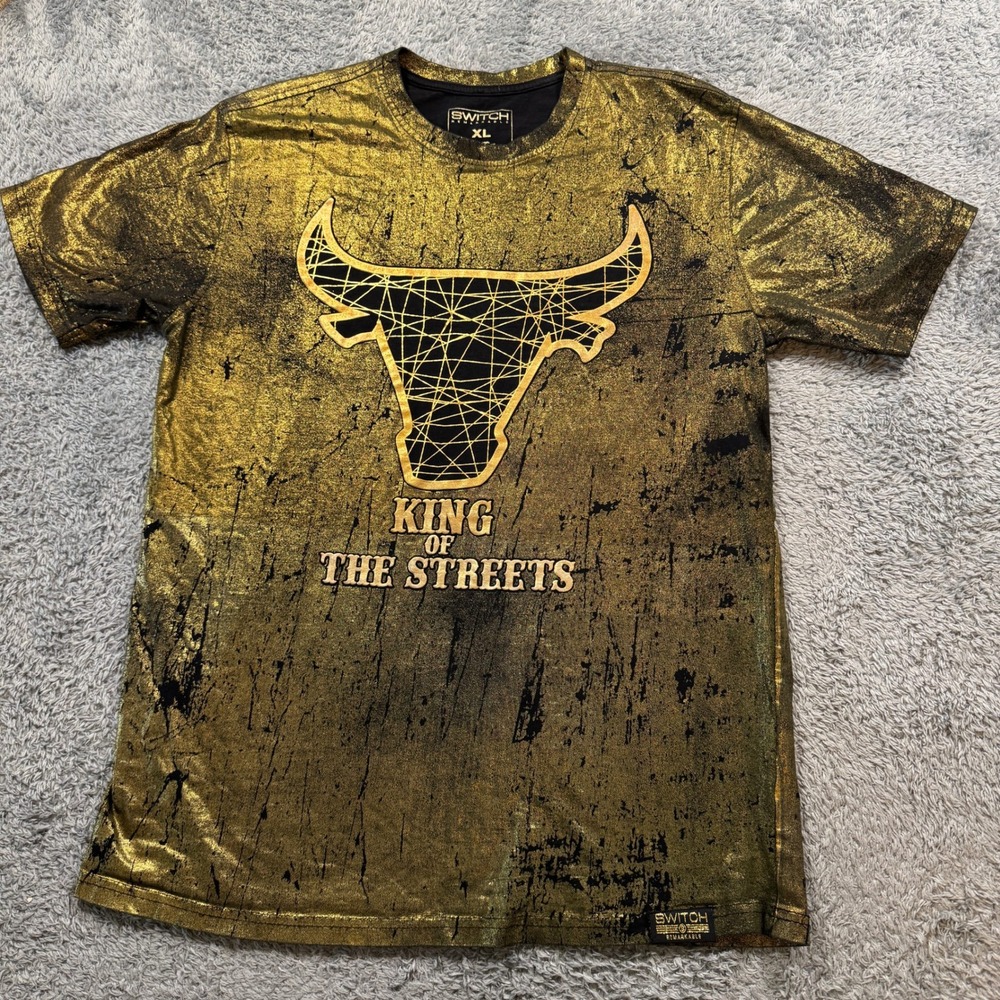 Switch Mens King of the Streets Graphic Tee XL Gold Metallic Cotton Bull Shirt